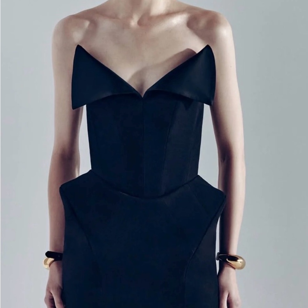 Miss Rosier Strapless Black Sculpted Midi Dress - brand new never worn